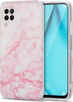 Voor Huawei P40 Lite TPU glanzend marmerpatroon IMD beschermhoes (lichtroze)