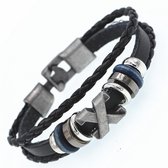 Stoere Heren Armband - X - Leer met Metalen Accenten - Armband Mannen - Heren Armband - Vaderdag Cadeau - Vaderdag Geschenk - Vaderdag Cadeautje voor Hem