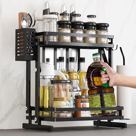 TammaT - Kruidenrek - Kruidenrek Staand - Inklapbare Keukenrek - 3-laags 35x21x56,5CM - Keuken Organizer - Aanrecht Organizer - Keuken Opslag - Roestvrij Staal - Opbergrek - Keuken organizers - Roestvrij en krasvrij