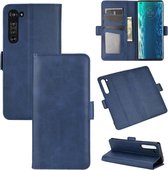 Voor Motorola Edge dubbelzijdige magnetische gesp horizontale flip lederen tas met houder & kaartsleuven & portemonnee (donkerblauw)