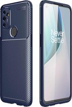 Voor OnePlus Nord N100 koolstofvezel textuur schokbestendig TPU-hoesje (blauw)
