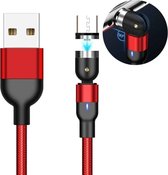 2m 2A uitgang USB naar micro-USB nylon gevlochten roterende magnetische oplaadkabel (rood)