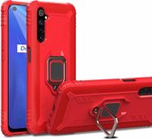 Voor OPPO Realme Narzo koolstofvezel beschermhoes met 360 graden roterende ringhouder (rood)