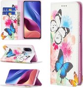 Voor Xiaomi Mi 11i / Poco F3 / Redmi K40 Gekleurd tekeningpatroon Onzichtbaar magnetisch horizontaal Flip PU-lederen tas met houder & kaartsleuven & portemonnee (twee vlinders)
