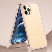 SULADA luxe 3D koolstofvezel getextureerd schokbestendig metaal + TPU-framehoes voor iPhone 12/12 Pro (roségoud)