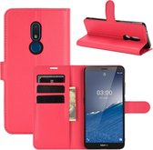 Voor Nokia C3 Litchi Texture Horizontale Flip Leather Case met houder & kaartsleuven & portemonnee (rood)