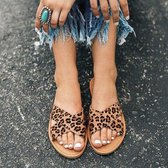 Dames Casual Zomer Flat Cross Belt Slip On Beach Romeinse pantoffels, maat: 42 (luipaardprint)
