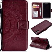 Totem Flower Reliëf Horizontale Flip TPU + PU lederen tas met houder & kaartsleuven & portemonnee voor iPhone XS / X (bruin)