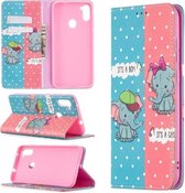 Voor Samsung Galaxy A11 Gekleurde Tekening Patroon Onzichtbare Magnetische Horizontale Flip PU Lederen Case met Houder & Kaartsleuven & Portemonnee (Olifant)