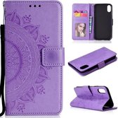 Totem bloem reliëf horizontale flip TPU + PU lederen tas met houder & kaartsleuven & portemonnee voor iPhone XR (paars)