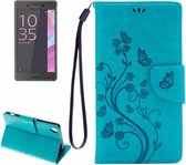 Voor Sony Xperia XA Vlinders Embossing Horizontale Flip Leren Case met Houder & Kaartsleuven & Portemonnee & Lanyard (Blauw)