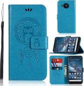 Voor Nokia 8.3 Windgong Uil Embossing Patroon Horizontale Flip Leren Case met Houder & Kaartsleuven & Portemonnee (Blauw)