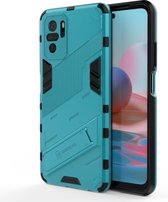 Voor Xiaomi Redmi Note 10 Punk Armor 2 in 1 PC + TPU schokbestendig hoesje met onzichtbare houder (blauw)