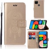 Voor Google Pixel 4a 5G Windgong Uil Embossing Patroon Horizontale Flip Leren Case met Houder & Kaartsleuven & Portemonnee (Goud)