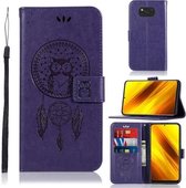 Voor Geschikt voor Xiaomi Poco X3 NFC Windgong Uil Embossing Patroon Horizontale Flip lederen tas met houder & kaartsleuven & portemonnee (paars)