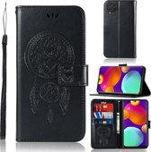 Voor Samsung Galaxy M62 Windgong Uil Embossing Patroon Horizontale Flip Leren Case met Houder & Kaartsleuven & Portemonnee (Zwart)