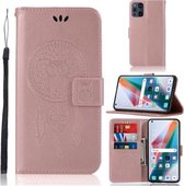 Voor OPPO Find X3 Windgong Uil Embossing Patroon Horizontale Flip Leren Case, met Houder & Kaartsleuven & Portemonnee (Rose Goud)