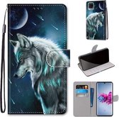 Voor ZTE Axon 11 5G Gekleurde Tekening Cross Textuur Horizontale Flip PU Lederen Case met Houder & Kaartsleuven & Portemonnee & Lanyard (Peinzende Wolf)