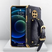 Voor Huawei Mate 30 Pro Electroplated TPU krokodillenpatroon lederen tas met polsband (zwart)