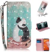 3D Schilderen Patroon Gekleurde Tekening Horizontale Flip Leren Case met Houder & Kaartsleuven & Portemonnee Voor Nokia 3.1 Plus (Zwart Wit Kat)