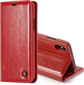 CaseMe Business Style Crazy Horse Texture Horizontale Flip PU lederen tas voor iPhone XS Max, met houder en kaartsleuven (rood)