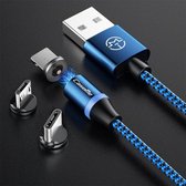 CaseMe Series 2 3 in 1 USB naar Type-C / USB-C + 8-pins + Micro USB magnetische oplaadkabel (donkerblauw)