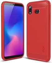 MOFI Brushed Texture Carbon Fiber TPU Case voor Galaxy A6s (Rood)