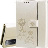 Voor Samsung Galaxy S20 FE 5G Rose reliëf horizontale flip PU lederen tas met houder & kaartsleuven & portemonnee (goud)