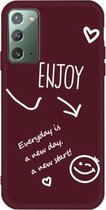 Voor Samsung Galaxy Note20 Geniet van Smiley Heart Pattern Shockproof TPU Case (Wine Red)