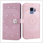 Voor Galaxy S9 Geperst Afdrukken Steken Boorpatroon Horizontaal Flip PU-lederen tas met houder & kaartsleuven & portemonnee & & lanyard (roze)