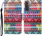 Voor Samsung Galaxy S21 5G Gekleurde Tekening Patroon Horizontale Flip Leren Case met Houder & Kaartsleuven & Portemonnee & Lanyard (Tribal Etnische Stijl)