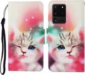 Voor Samsung Galaxy S20 Ultra Gekleurde Tekening Patroon Horizontale Flip Leren Case met Houder & Kaartsleuven & Portemonnee & Lanyard (Scheel Kat)