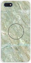 Voor Huawei Y5 Lite 2018 reliëf gelakt marmer TPU beschermhoes met houder (goudgrijs)