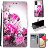 Voor Samsung Galaxy A02s / M02s Gekleurde Tekening Cross Textuur Horizontale Flip PU Lederen Case met Houder & Kaartsleuven & Portemonnee & Lanyard (Wild Rose)