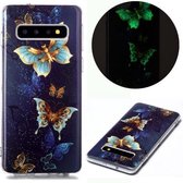 Voor Samsung Galaxy S10 Lichtgevende TPU zachte beschermhoes (dubbele vlinders)