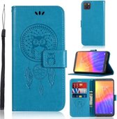 Voor Huawei Y5P / Honor 9s Windgong Uil Embossing Patroon Horizontale Flip Leren Case, met Houder & Kaartsleuven & Portemonnee (Blauw)