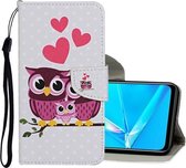 Voor OPPO A92 Gekleurde tekening patroon Horizontale flip lederen tas met houder & kaartsleuven & portemonnee (uil)