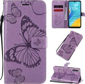 Voor Huawei Enjoy 10e 3D Vlinders Embossing Patroon Horizontale Flip Leren Case met Houder & Kaartsleuf & Portemonnee & Lanyard (Paars)