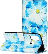 Voor Huawei P smart 2020 Gekleurde Tekening Marmer Patroon Horizontale Flip PU Lederen Case met Houder & Kaartsleuven & Portemonnee (Blauwe Bloem)