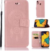 Windgong Uil Embossing Patroon Horizontale Leren Flip Case met Houder & Kaartsleuven & Portemonnee Voor Galaxy A30 (Rose Goud)