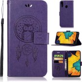 Windgong Uil Embossing Patroon Horizontale Leren Flip Case met Houder & Kaartsleuven & Portemonnee Voor Galaxy A30 (Paars)