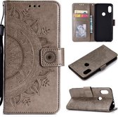 Voor Xiaomi Redmi Note 7 Totem Bloem Reliëf Horizontale Flip TPU + PU lederen tas met houder & kaartsleuven & portemonnee (grijs)