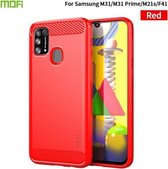 Voor Samsung Galaxy M31 / F41 / M21s / M31 Prime MOFI Gentleness Series Geborstelde textuur Carbon Fiber Soft TPU Case (rood)