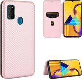 Voor Samsung Galaxy M30s / M21 Carbon Fiber Texture Magnetische Horizontale Flip TPU + PC + PU Leather Case met Touw & Card Slot (Pink)