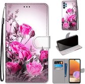 Voor Samsung Galaxy A32 4G / A32 Lite Gekleurde Tekening Cross Textuur Horizontale Flip PU Lederen Case met Houder & Kaartsleuven & Portemonnee & Lanyard (Wild Rose)