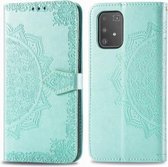 Voor Galaxy A91 Halverwege Mandala reliëfpatroon Horizontale flip lederen tas, met houder & kaartsleuven & portemonnee & fotolijst & lanyard (groen)