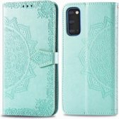 Voor Galaxy S20 Halverwege Mandala Embossing Patroon Horizontale Flip Leren Case met Houder & Kaartsleuven & Portemonnee & Fotolijst & Lanyard (Groen)