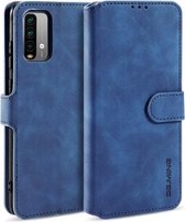 Voor Geschikt voor Xiaomi Redmi Note 9 4G DG.MING Retro Oil Side Horizontale Flip Leather Case met houder & kaartsleuven & portemonnee (blauw)
