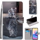 Voor Geschikt voor Xiaomi Redmi Note 10 5G Gekleurde Tekening Cross Textuur Horizontale Flip PU Lederen Case met Houder & Kaartsleuven & Portemonnee & Lanyard (Kat Wordt Tijger)