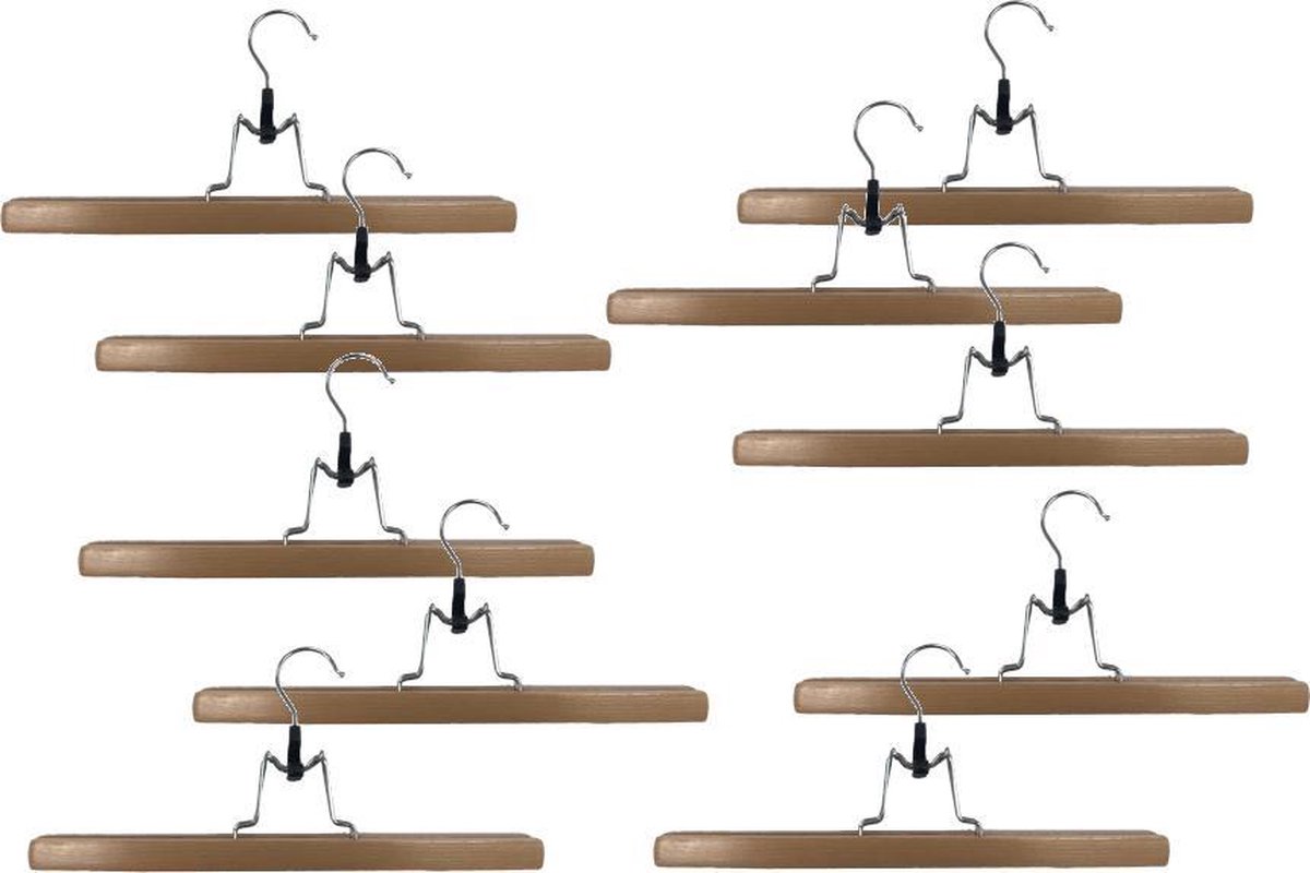 Set van 10 pantalonhangers - rokhangers van 30 cm breed met klemmechanisme en vilt ter bescherming van de kleding